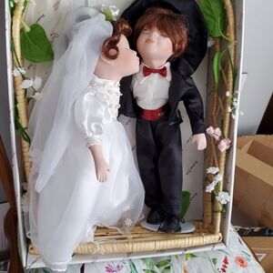 Wedding Couple Porcelain Dolls in White and Black Attire